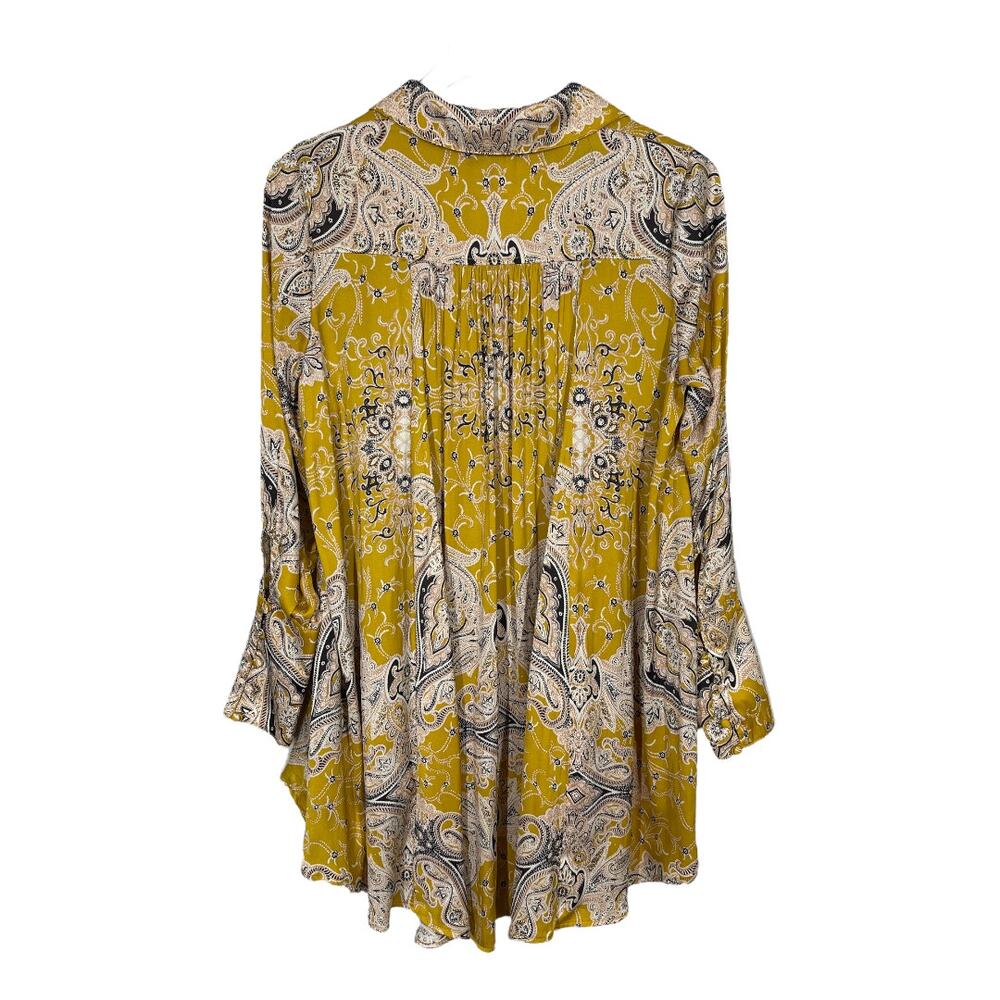 Free People Field Of Butterflies Tunic XS Yellow Paisley Print Boho Long Top - Picture 3 of 6